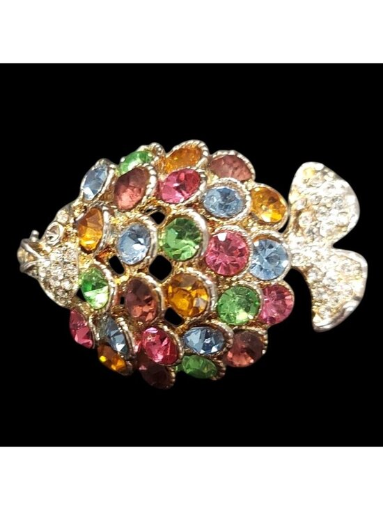 Source Unknown Jewelry - Puffer Fish Rhinestone Brooch Pin Silver Tone Multicolor Crystal Statement Beach